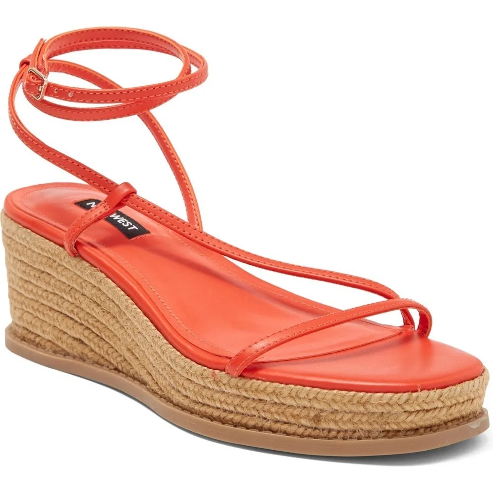 Nine West women’s Alexx espadrille sandal blood‎ orange ankle wrap wedge size 8